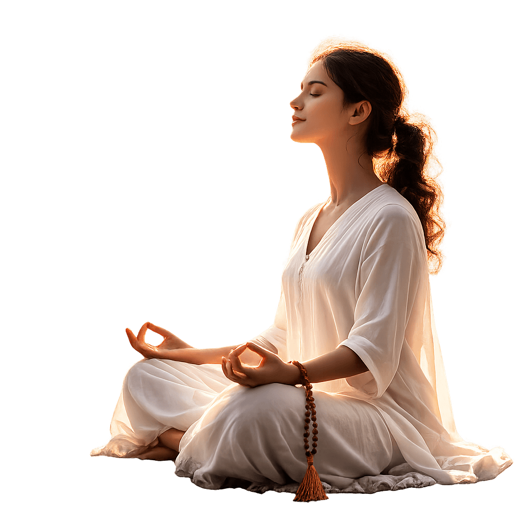 Serene meditation scene with warm light and a calm atmosphere